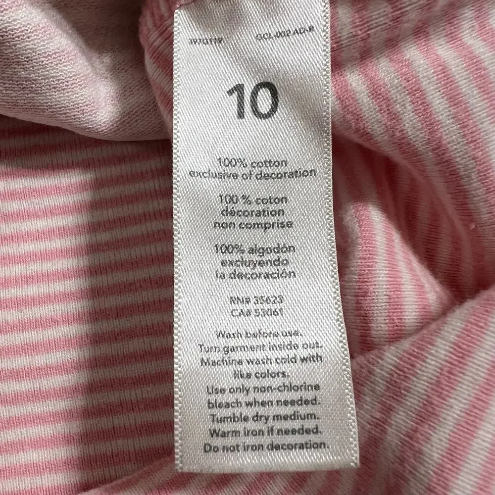 Carters Girls Pajama Shirt Top Long Sleeve Pullover Owl Patch Pink White Size 10
